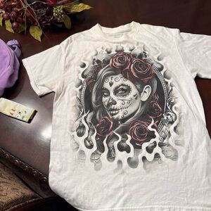 White Graphic T-Shirt with Red Accents